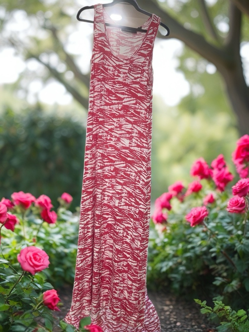 Pink & White Printed Maxi Tank Dress